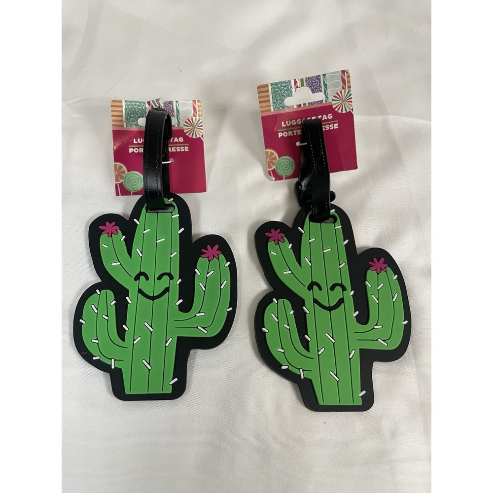 Set of 2 Green Cactus Luggage Tags Silicone Saguaro Travel Bag ID Tags New‎